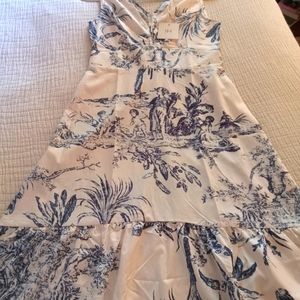 Rihoas Long Bell Flair Dress in a French Toile Pattern